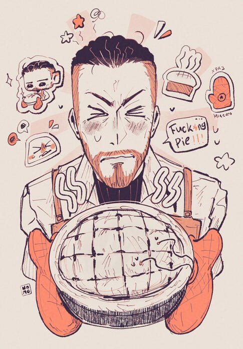 Sergey holding a pie